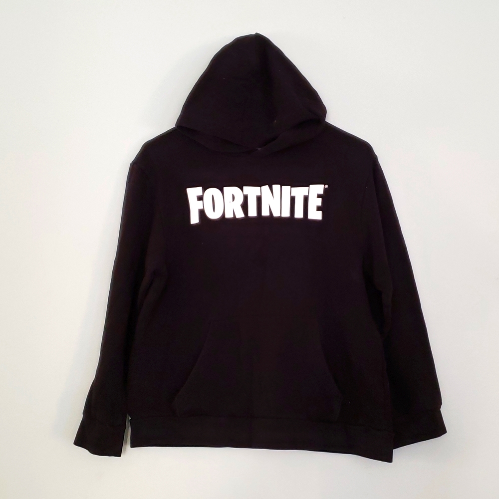 Boys xxl fortnite hoodie sweatshirt black small tear on front pocket